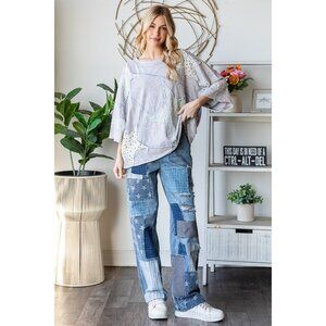 Oli & Hali Washed Star Patchwork Short Sleeve Top